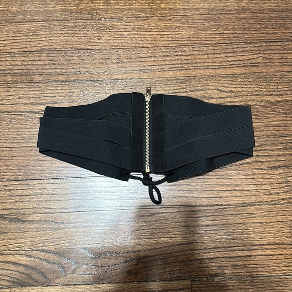 Elastic Women’s Wide Band Retro High Waist Black Corset Zip and Lace Up Belt - Picture 7 of 10